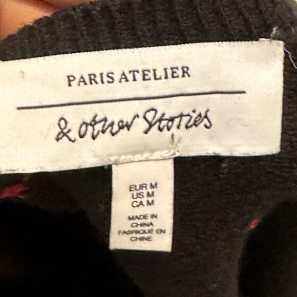 & Other Stories Women M Sweater Wool Cotton V-Back Polka Dots Red Black - Picture 5 of 7